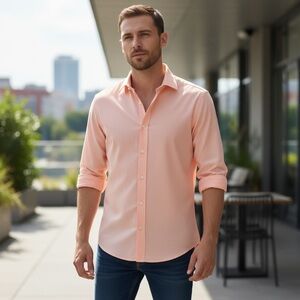 Mens Chaps Men’s Long Sleeve Button Down Shirt‎ – Orange, Size XL